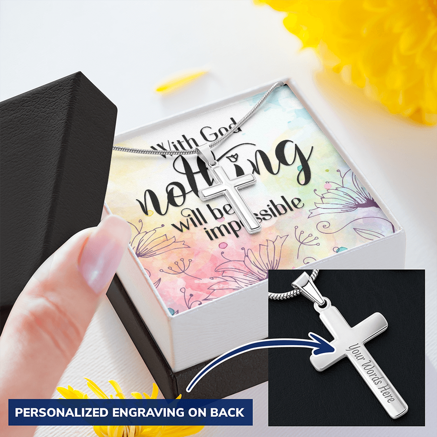 With God Nothing Will Be Impossible Personalized Cross Necklace