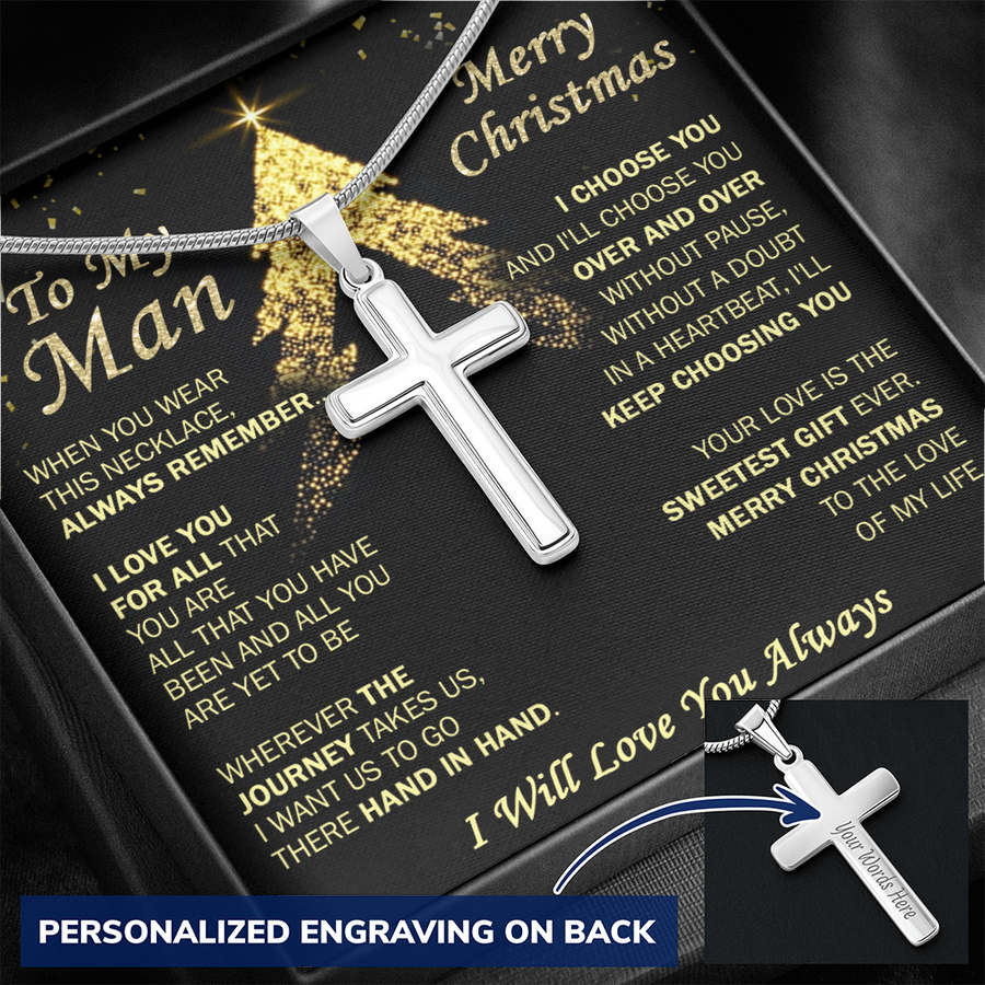 Gift For Your Man - Heartbeat - Cross Necklace