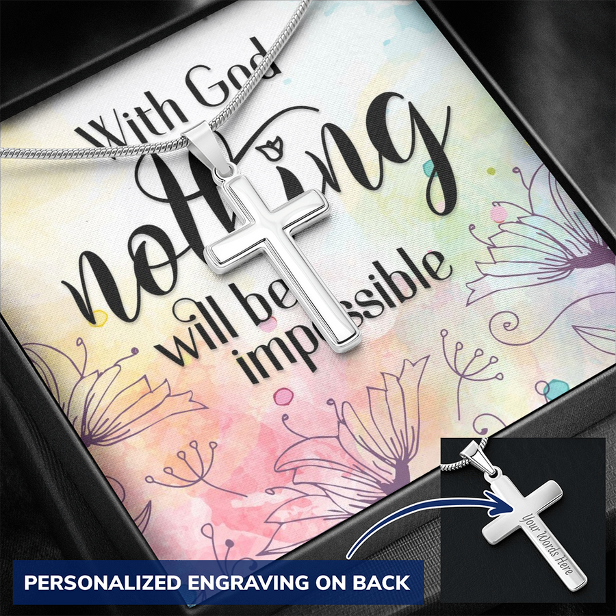 With God Nothing Will Be Impossible Personalized Cross Necklace