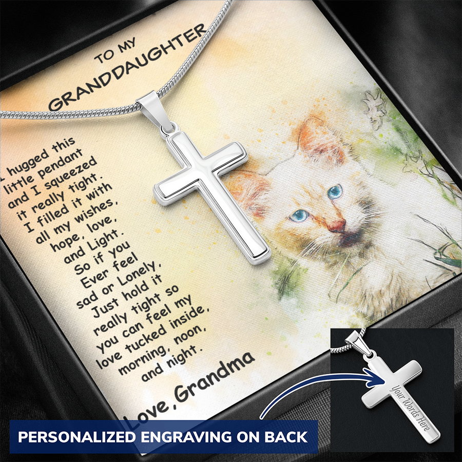 Granddaughter Engraved Cross Necklace Hugs from Grandma