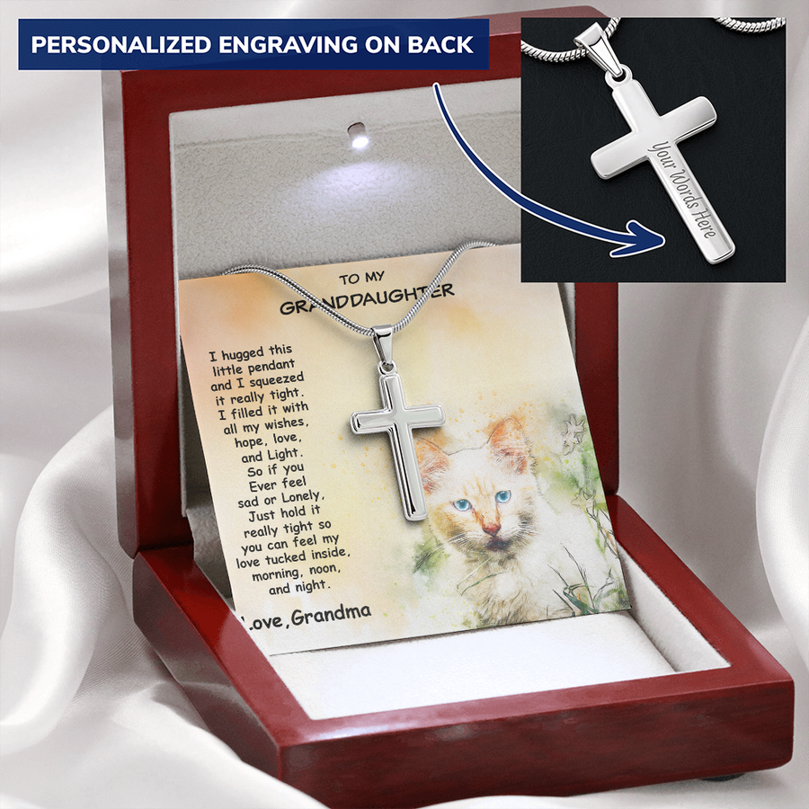 Granddaughter Engraved Cross Necklace Hugs from Grandma