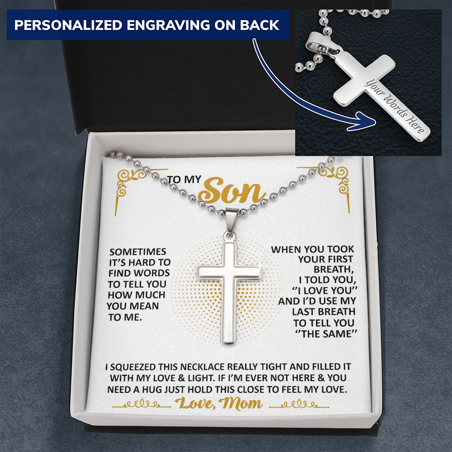 To My Son Necklace, Cross Sliver Necklace For Son, Gift For Son From Mom, Christmas Gift