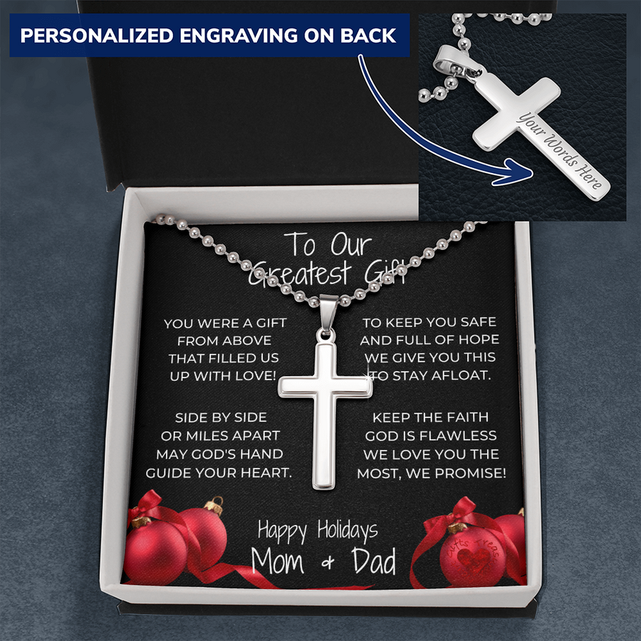 Engraved Cross Pendant For Our Greatest Gift (Our Child) Necklace