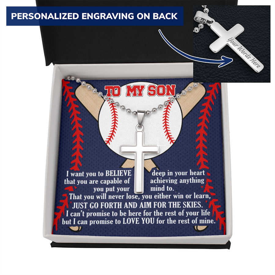 "A Gift For Son" Personalized Cross Necklace - Aim For The Skies