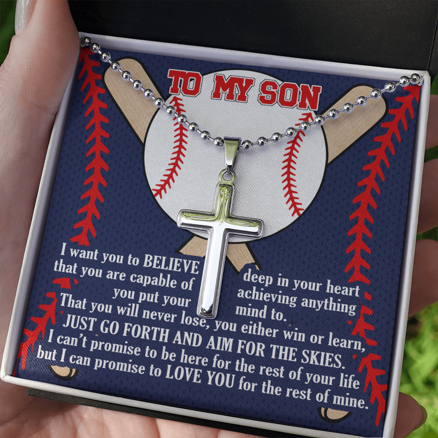 "A Gift For Son" Personalized Cross Necklace - Aim For The Skies