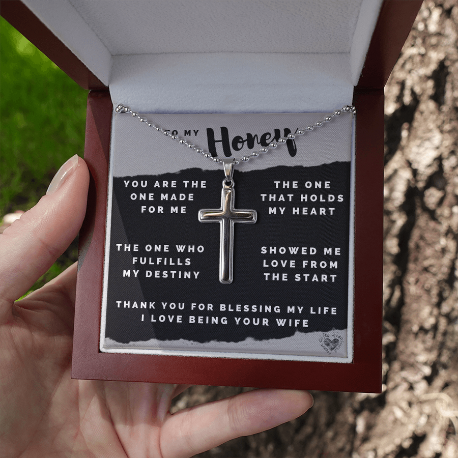 Honey You're The One Engraved Cross Necklace