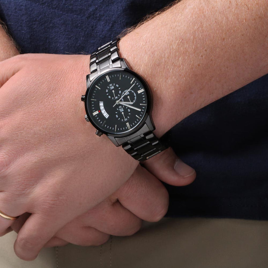 To My Trucker Fiancé - Engraved Design Black Chronograph Watch Engraving Chronograph Watch