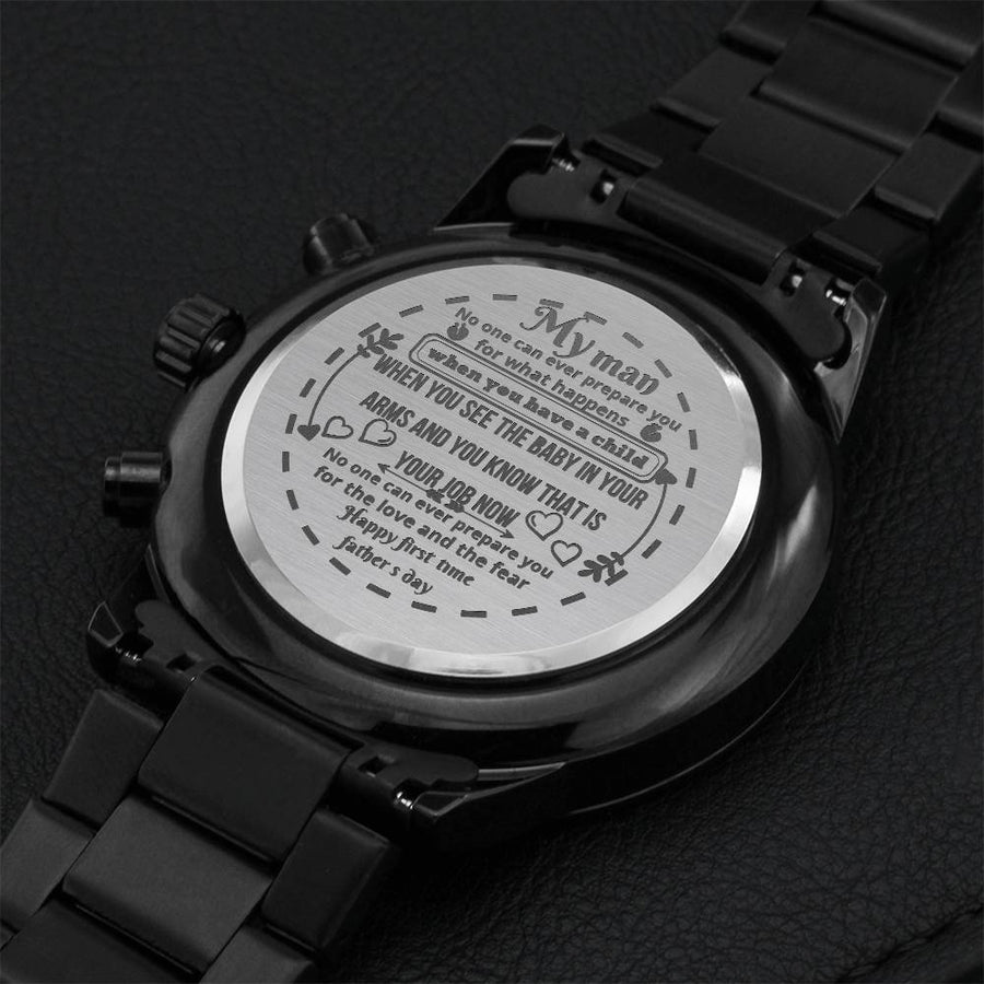 My Man First Time Fathers Day Watch Gift. Engraving Chronograph Watch