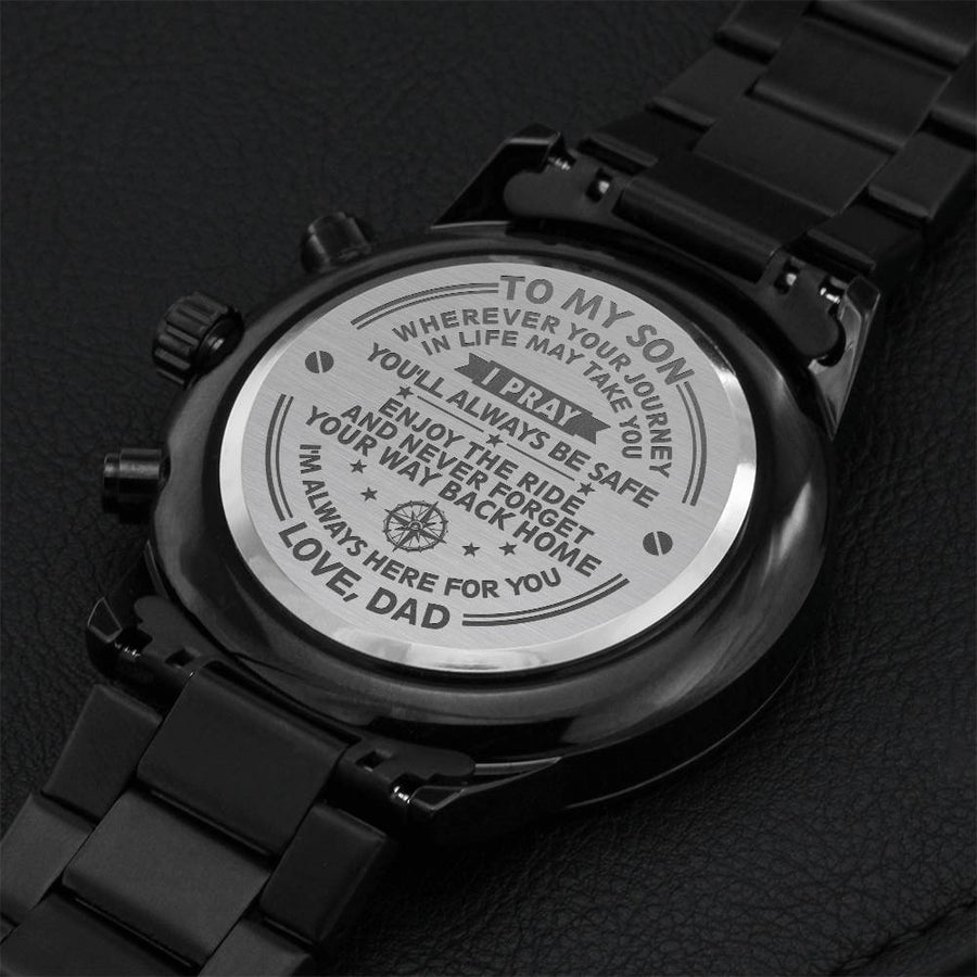 Gift To My Son Engraved Chronograph Watch - Way Back Home Engraving Chronograph Watch