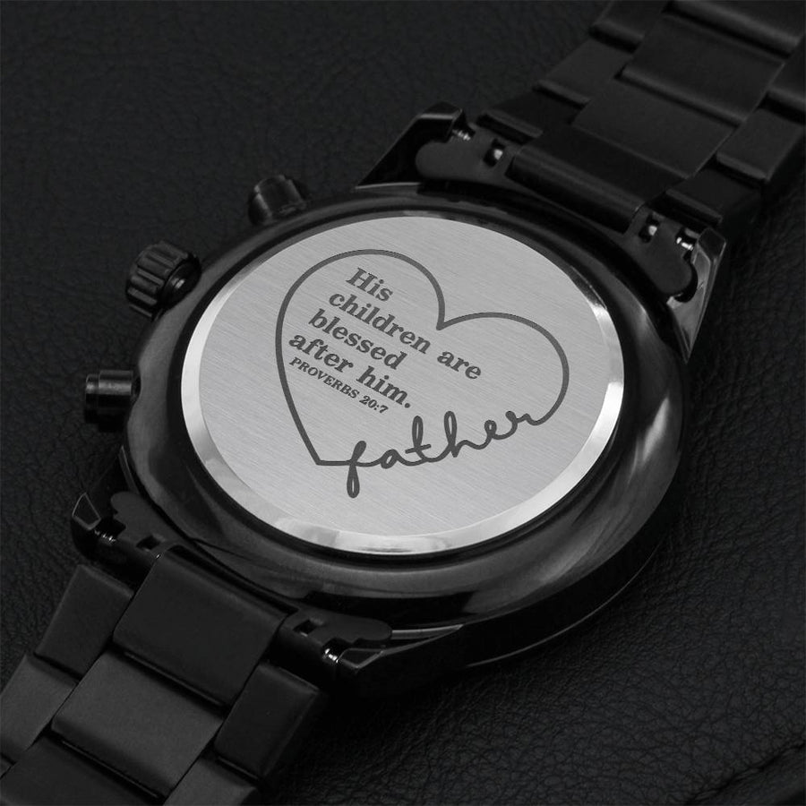 Gift For Dad Fathers Day Gift For Husband Dad Birthday Gift Black Chronograph Engraved Watch For Men Christmas Gift For Dad From Daughter Engraving Chronograph Watch