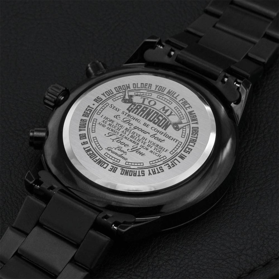 To My Grandson Love Grandma Engraved Gift Watch 1 Engraving Chronograph Watch
