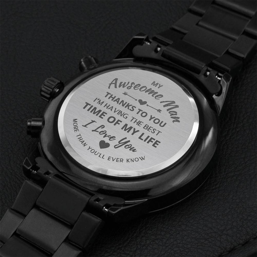 Appreciation Gift For Husband Partner Boyfriend Engraving Chronograph Watch