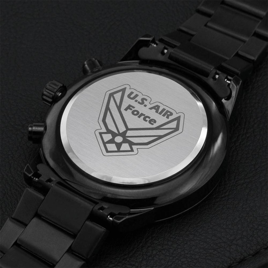 U.s. Air Force Engraved Design Black Chronograph Watch Engraving Chronograph Watch