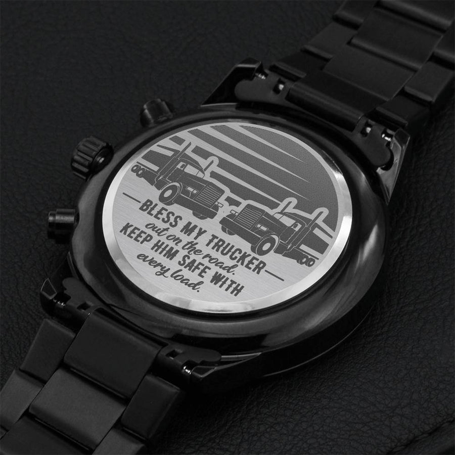 Bless My Trucker On The Road Watch Engraving Chronograph Watch