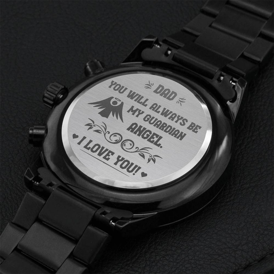 Engraved Black Chronograph Watch You Will Always Be My Guardian Angel 2 Engraving Chronograph Watch