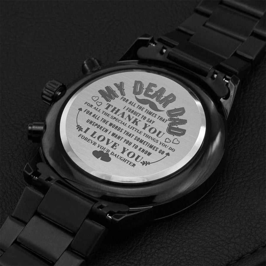 My Dear Dad From Your Daughter Engraved Watch Gift On Father's Day. Engraving Chronograph Watch