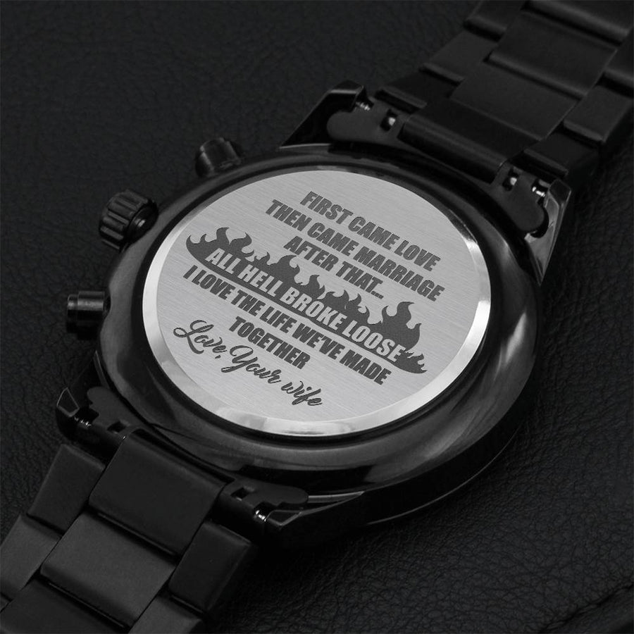 First Came Love Engraving Chronograph Watch