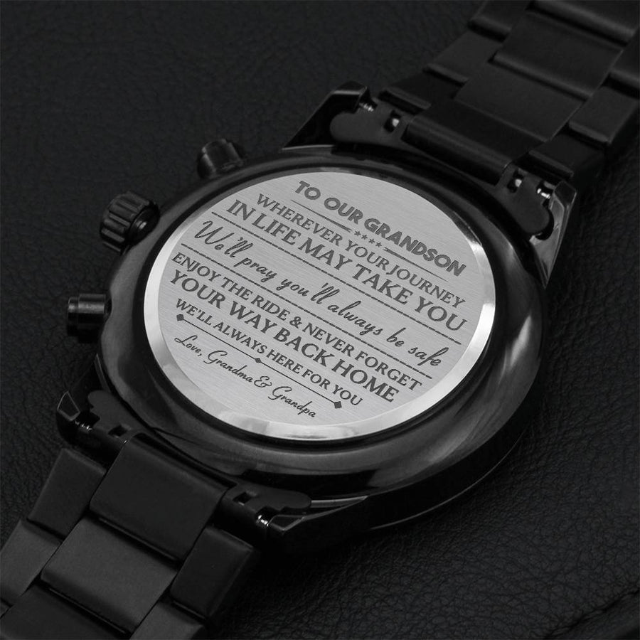 To Our Grandson Gift From Grandparents - We'll Be Here For You - Engraved Watch Engraving Chronograph Watch