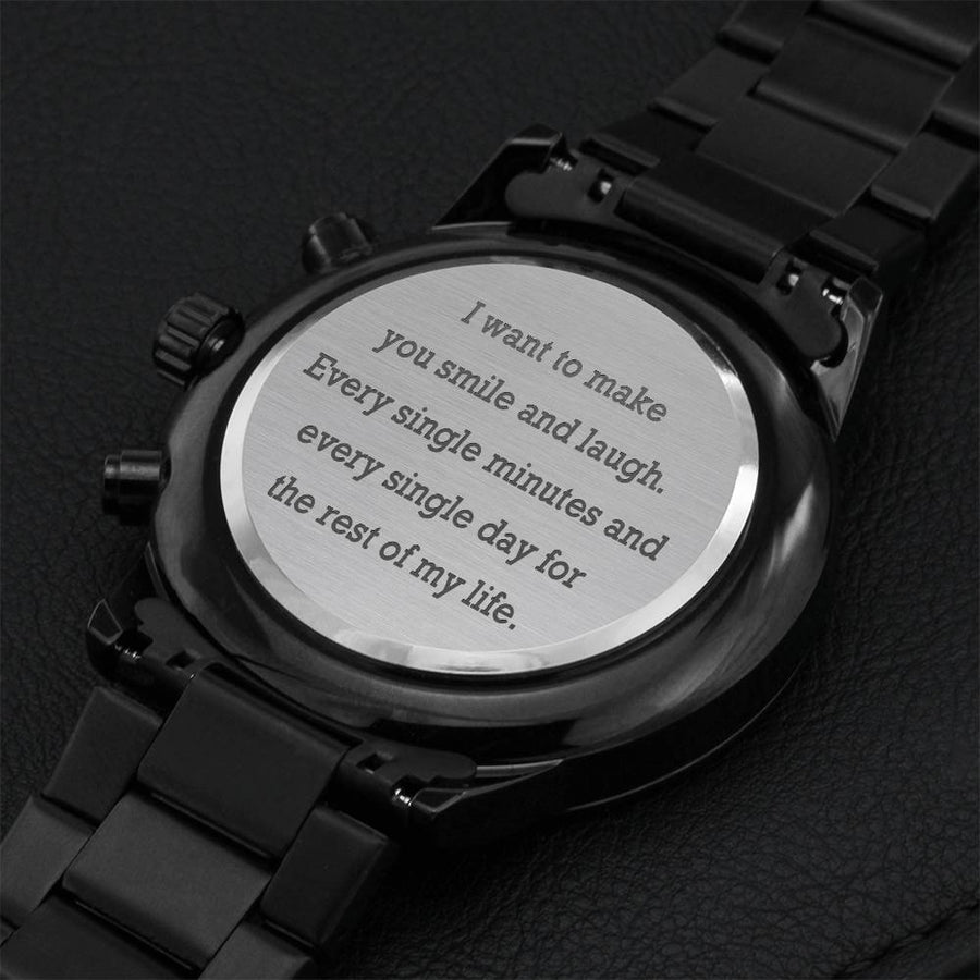 Engraved Chronograph Watch Gift For Boyfriend Husband - Make You Smile Engraving Chronograph Watch