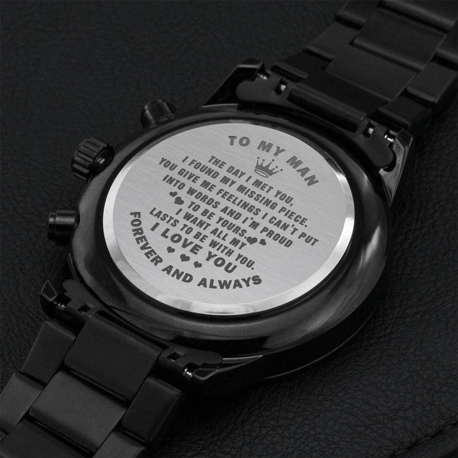 To My Man Engraved Black Chronograph Watch Engraving Chronograph Watch