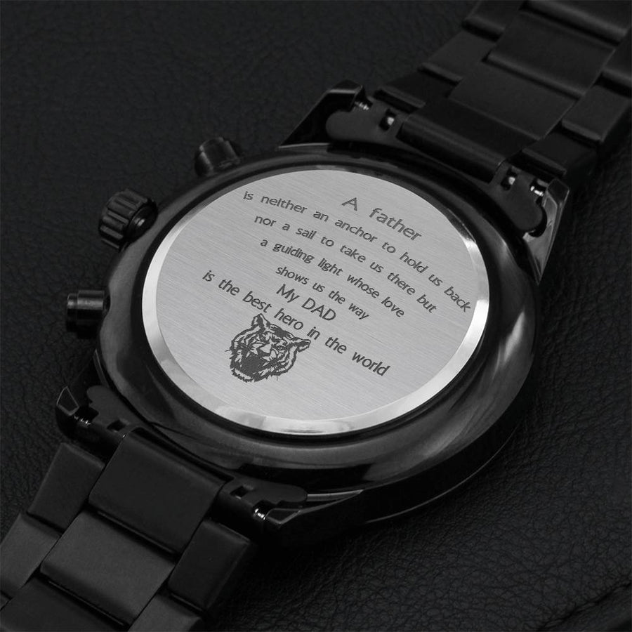 My Dad Best Hero In The World Engraved Design Black Chronograph Watch⌚ Engraving Chronograph Watch