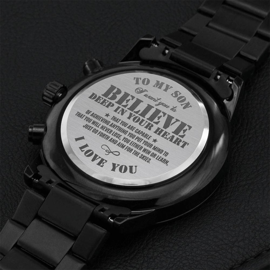 To My Son Engraved Black Watch Gift Engraving Chronograph Watch