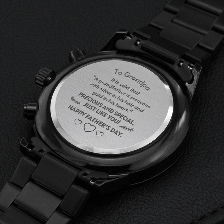 Grandfather Present - Happy Fathers Day Watch Engraving Chronograph Watch