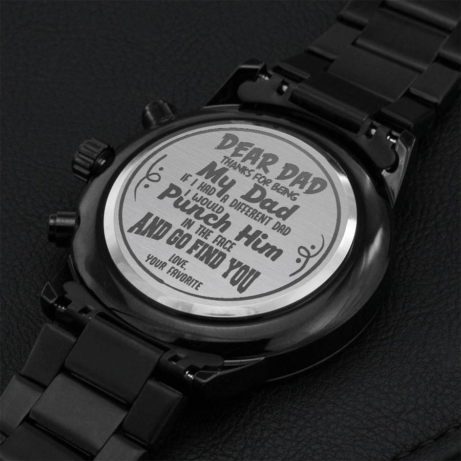 Dear Dad - Engraved Design Black Chronograph Watc Engraving Chronograph Watch
