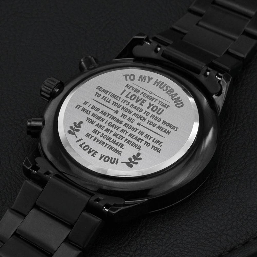 To My Husband Chronograph Watch - Never Forget That I Love You Engraved Watch For Men Birthday Gift From Wife Engraving Chronograph Watch