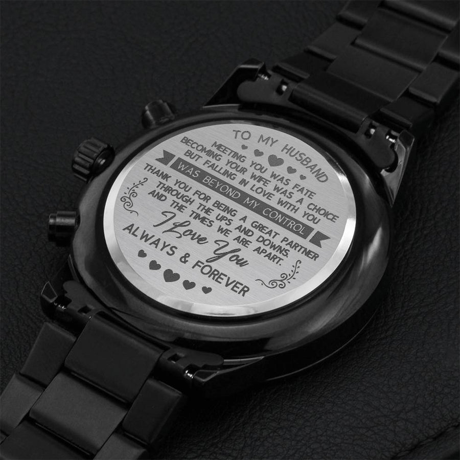 Engraved Black Chronograph Watch Watch Gifts For Husband Anniversary Birthday Christmas Gift Wedding Gifts Engraving Chronograph Watch