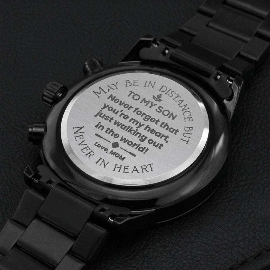 Heart Melting Gift For Son! Black Chronograph Wrist Watch. Engraving Chronograph Watch