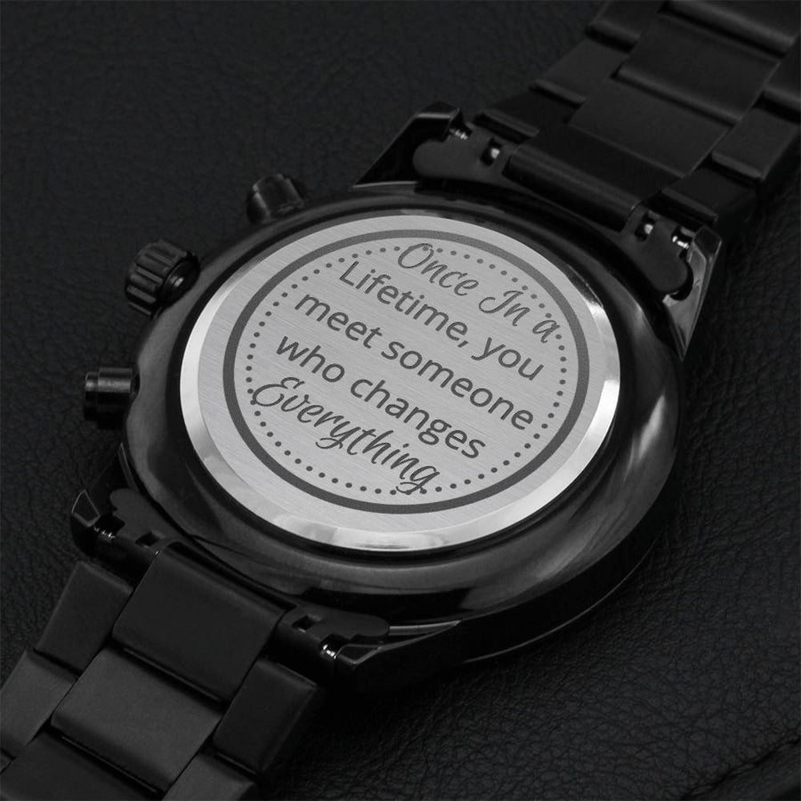 Once In A Lifetime Engraved Black Chronograph Watch Engraving Chronograph Watch