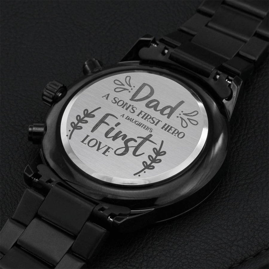 Hero Dad Black Watch Engraving Chronograph Watch