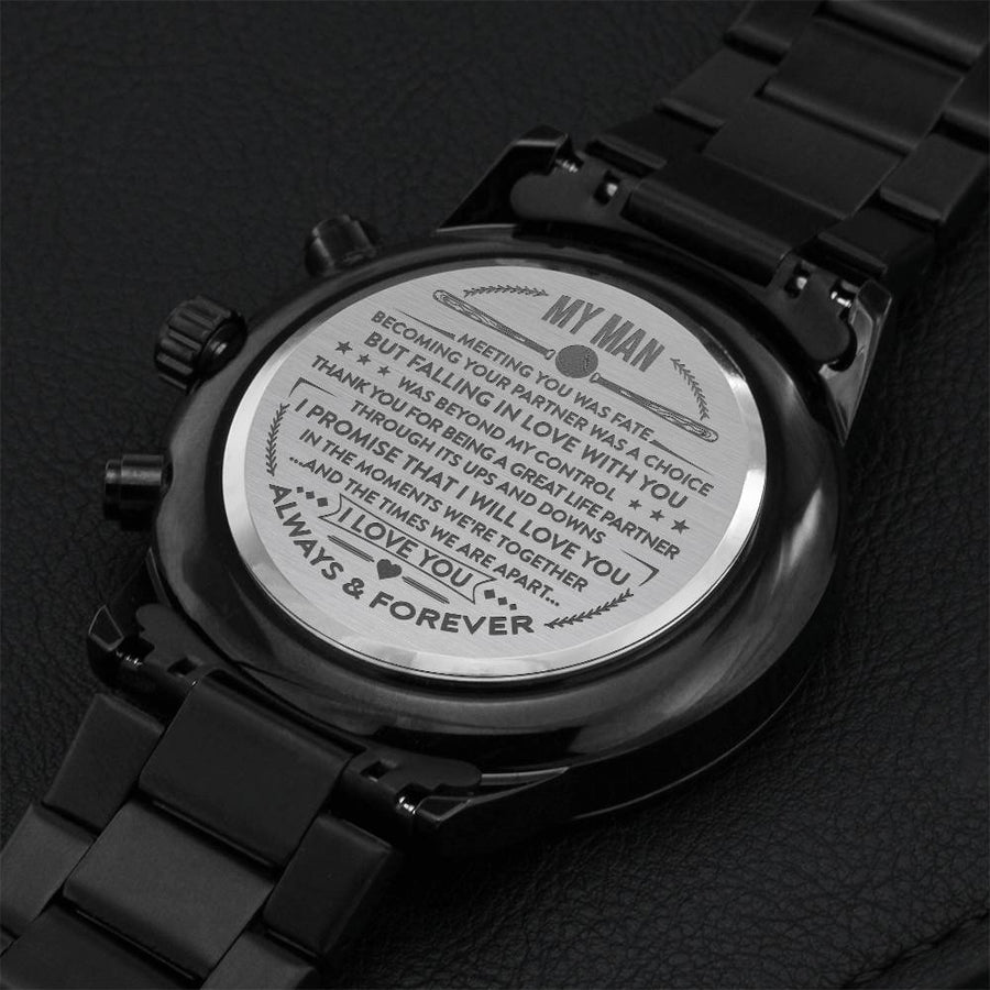 To My Man Chronograph Watch For Baseball Lovers Engraving Chronograph Watch
