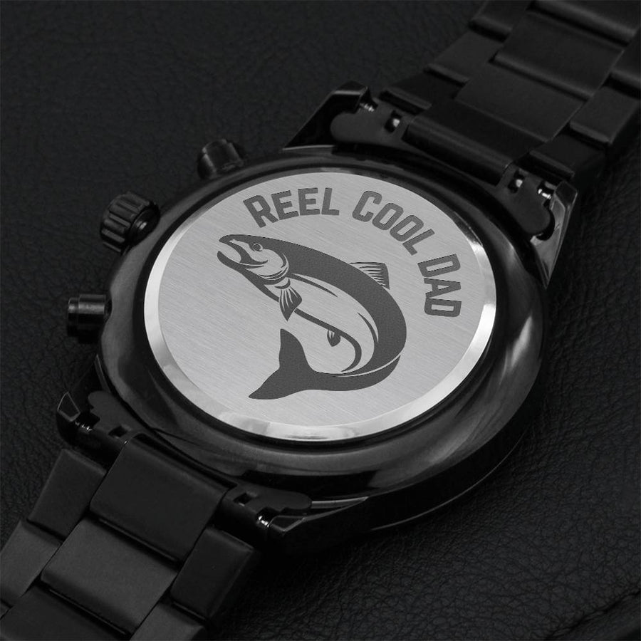 Reel Cool Dad Engraved Watch For Dad Fishing Dad Gift Fathers Day Watch Birthday Gift For Dad Christmas Gift For Dad Fisherman Dad Engraving Chronograph Watch