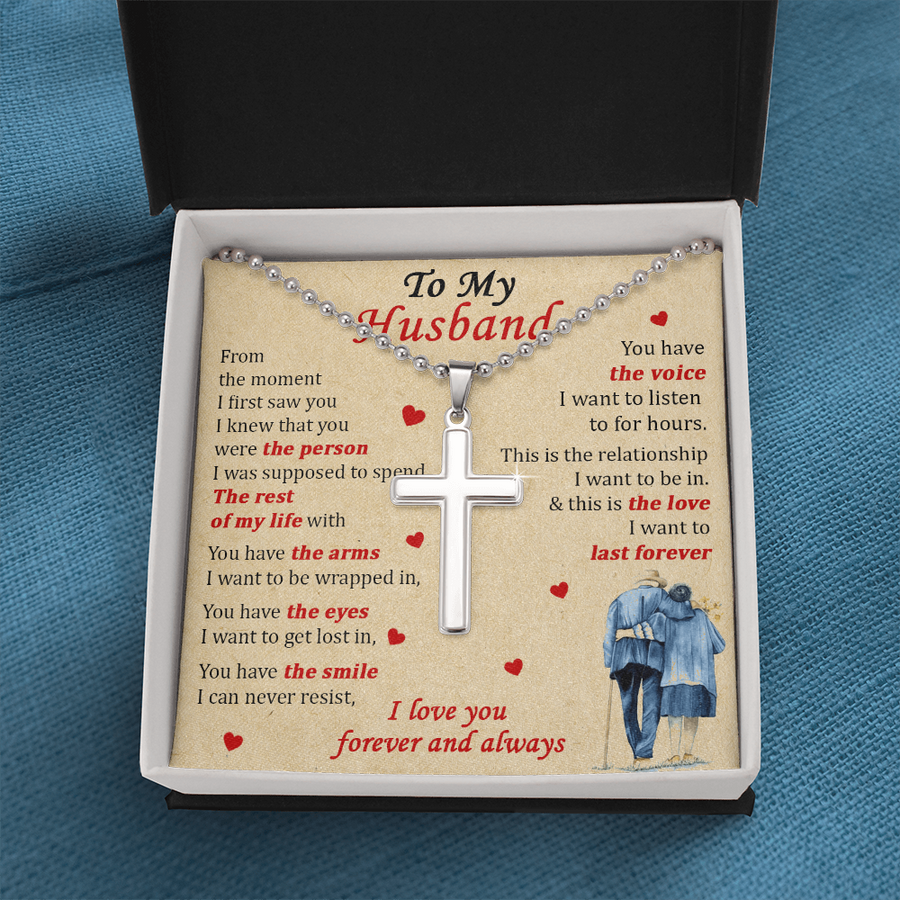To My Husband The Person Rest of My Life Love Forever Always Stainless Cross Necklace Jewelry Romantic Gift for Husband Anniversary