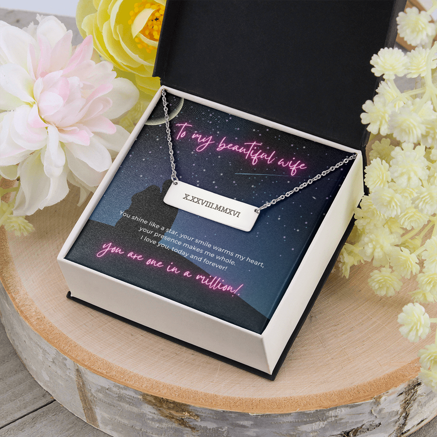 Today and Forever Custom Coordinate Horizontal Bar Necklace for Beautiful Wife