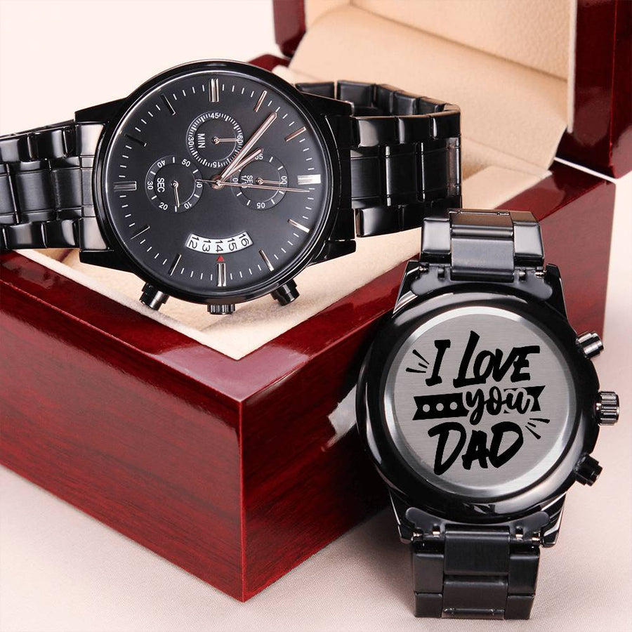 I Love You Dad - Engraved Stainless Steel Watch For Birthday Anniversary Dad Engraving Chronograph Watch