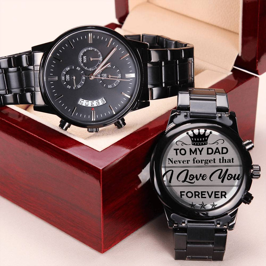To My Dad - Customized Black Chronograph Watch Engraving Chronograph Watch