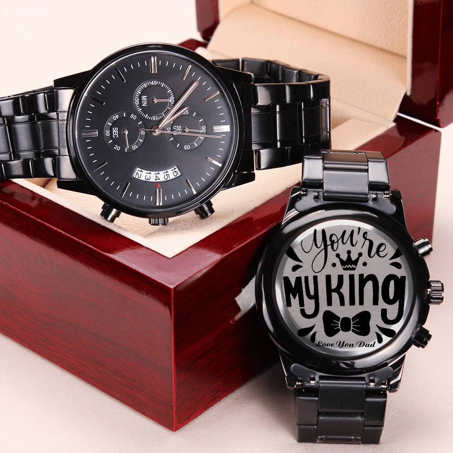 You Are My King Engraved Design Black Chronograph Watch ⌚ Engraving Chronograph Watch