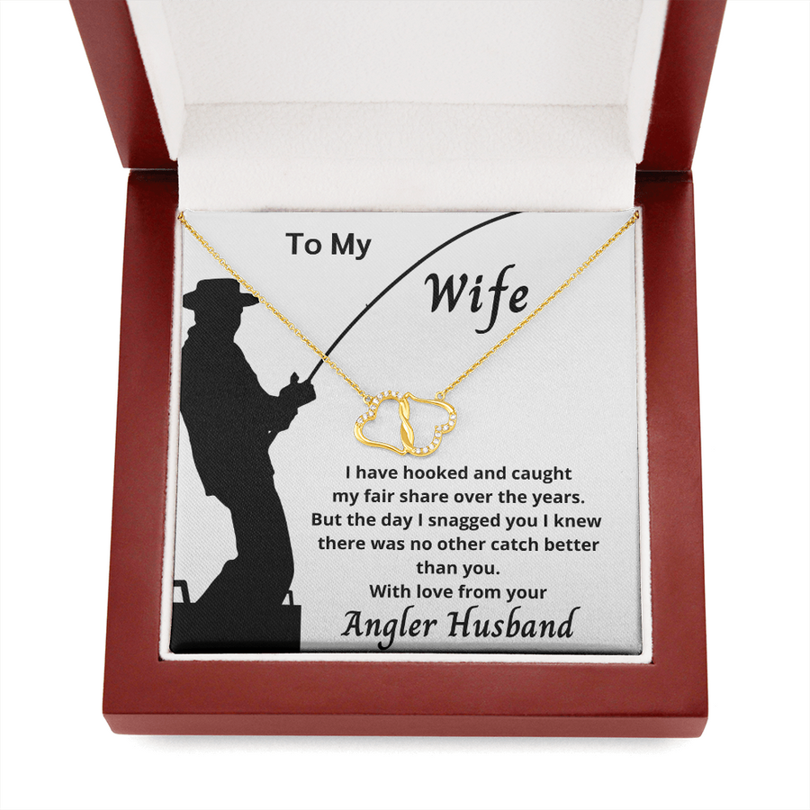 Solid 10K Gold Interlocked Hearts Necklace for Wife | Gift from Angler Husband