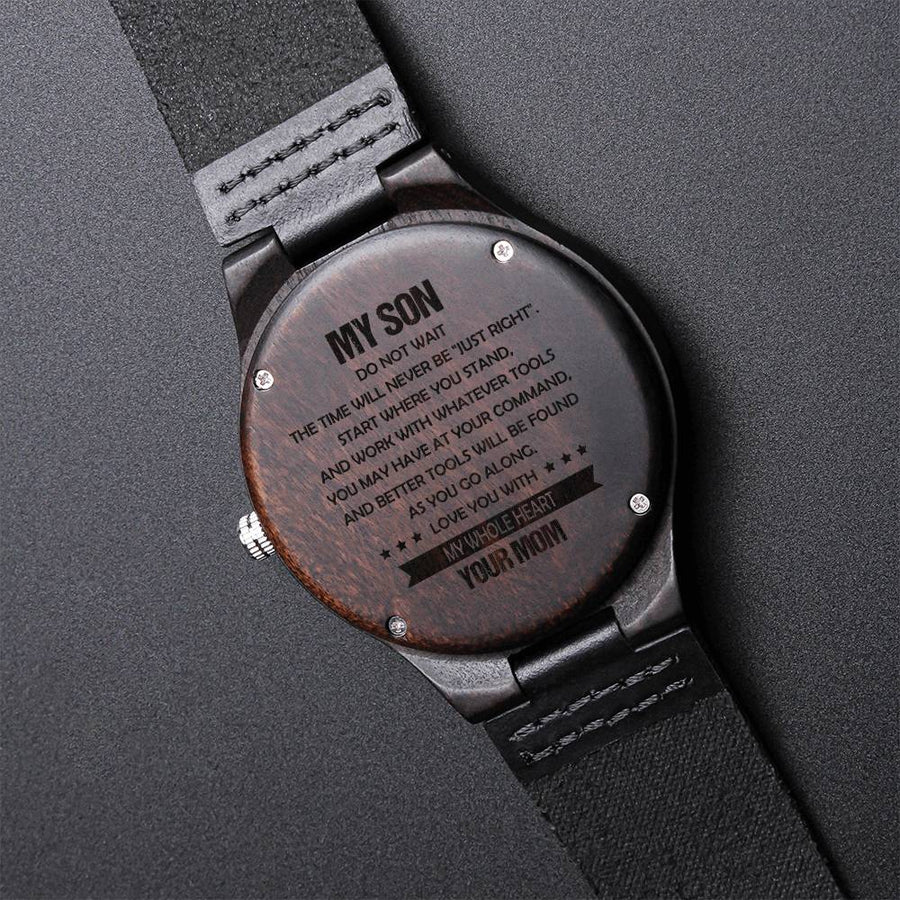 Wooden Watch From Mom To Son To My Son - Stainless Steel Watch Son Gifts Xmas Christmas Son Birthday Bonus Son Engrave Engraved Wooden Watch