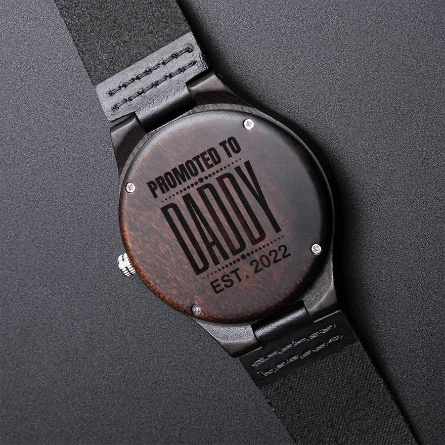 Promoted To Daddy Black Wooden Watch For New Dad Promoted To Daddy - For New Dad Gift From Wife Engraved Wooden Watch