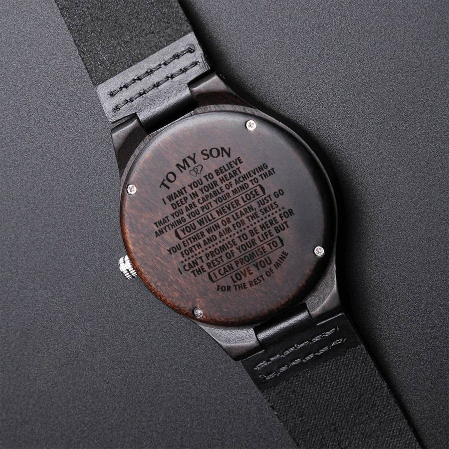 To My Son - Love Dad To My Son Watch Son Christmas Gift For My Son Graduation Gift For My Son From Mom Mother Dad Fath Engraved Wooden Watch