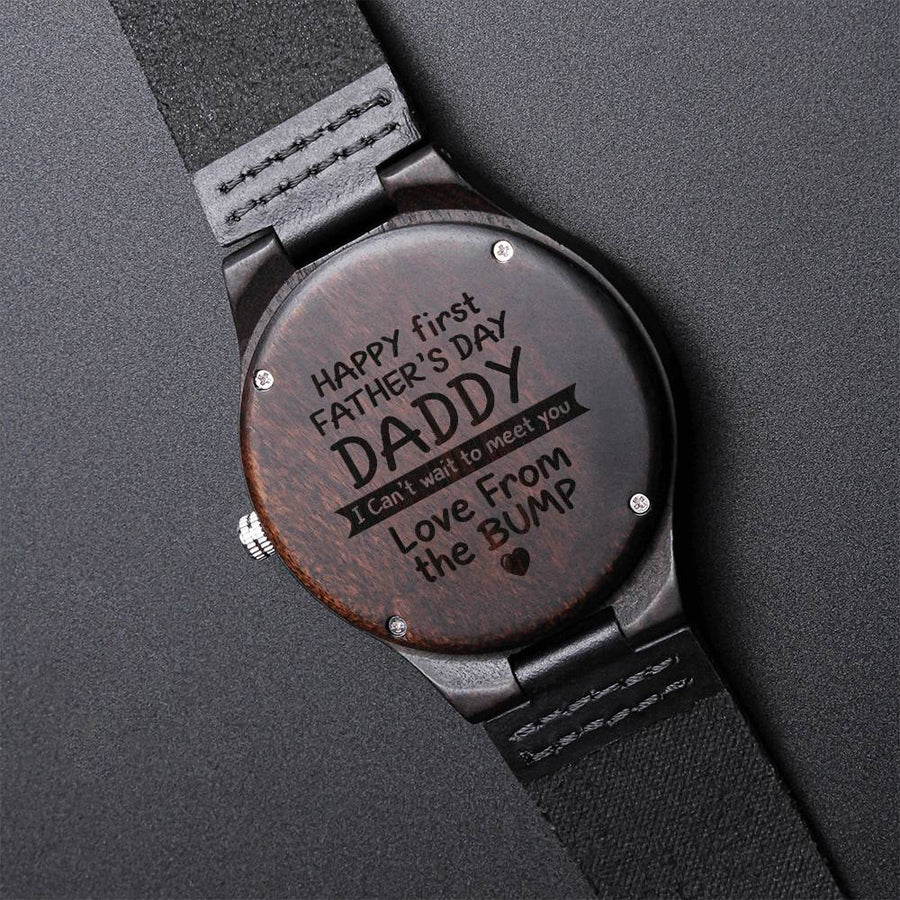 Happy Father's Day From The Bump Watch To Daddy From The Bump Card First Father's Day Card Personalized Watch Dads Gif1 Engraved Wooden Watch