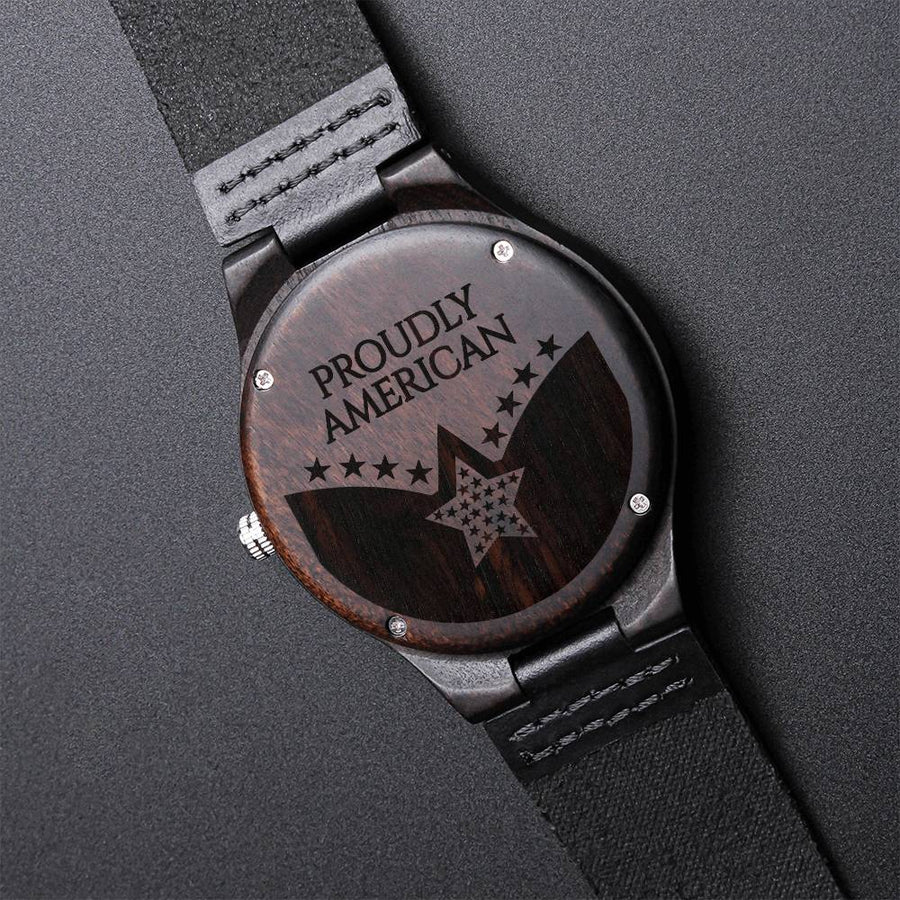 Proudly American Engraved Wooden Watch