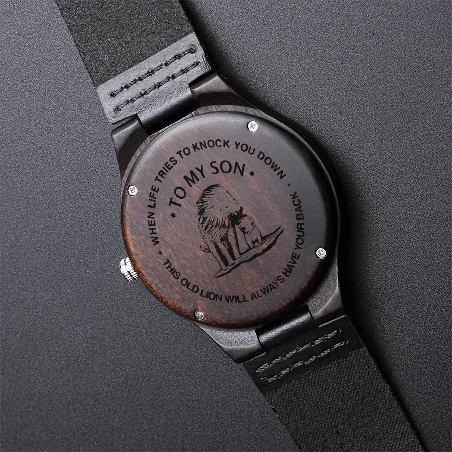 To My Son Watch - This Old Lion Will Always Have Your Back For Son Gift From Mom I Will Always L Engraved Wooden Watch