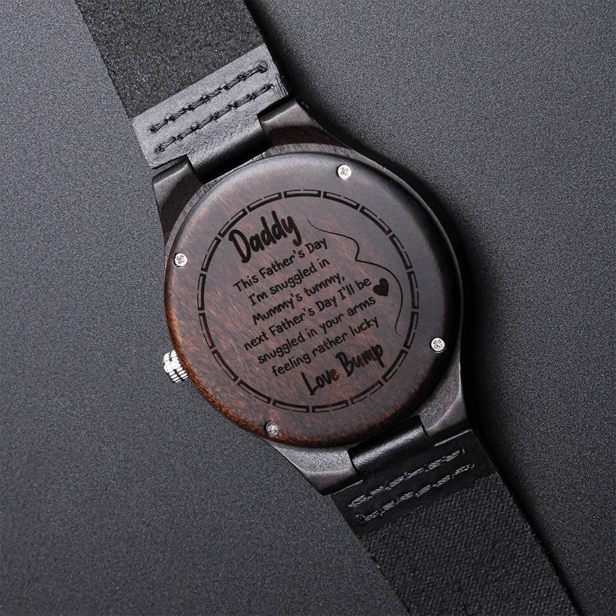 Daddy From The Bump Engraved Watch - New Dad Gift - 1St Fathers Day - Father's Day Watch For New Dad - Partner From B Engraved Wooden Watch