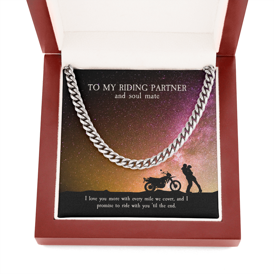 To My Riding Partner and Soul Mate, Cuban Link Chain Masculine Necklace for Riding Partner, Motorcycle Lovers Gift