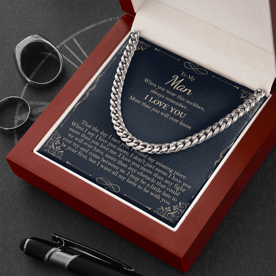 To My Man Necklace, Gift For Boyfriend, Boyfriend Cuban Chain Necklace, Birthday Gift For Men Cuban Link Chain